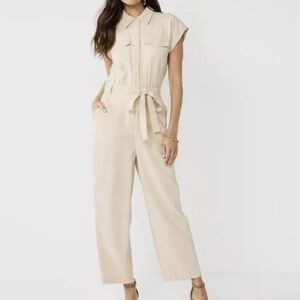 Nine West Short Sleeve Beige Utility Jumpsuit